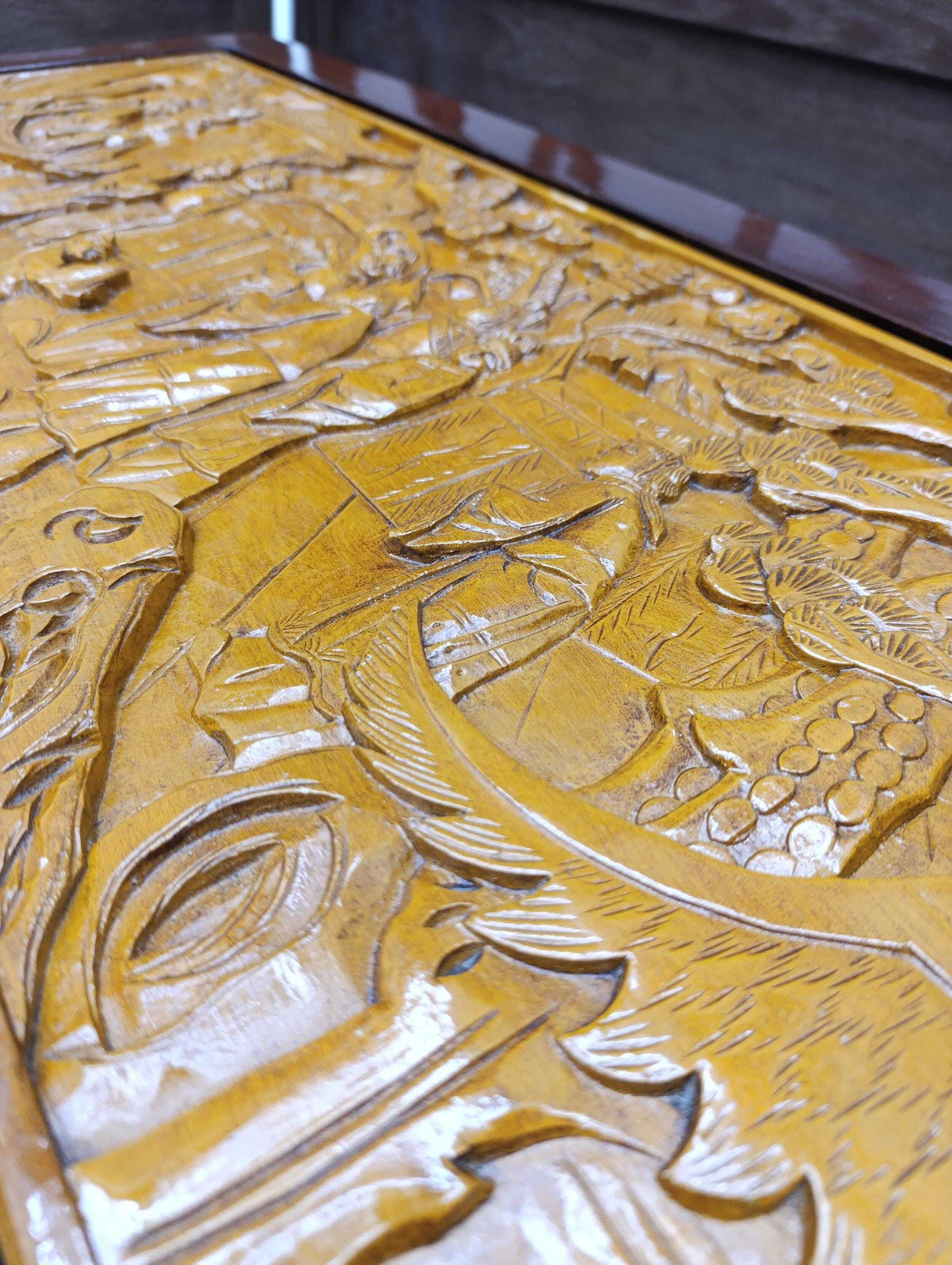 Chinoiserie Coffee Table with Carved Relief Panel — photograph 10