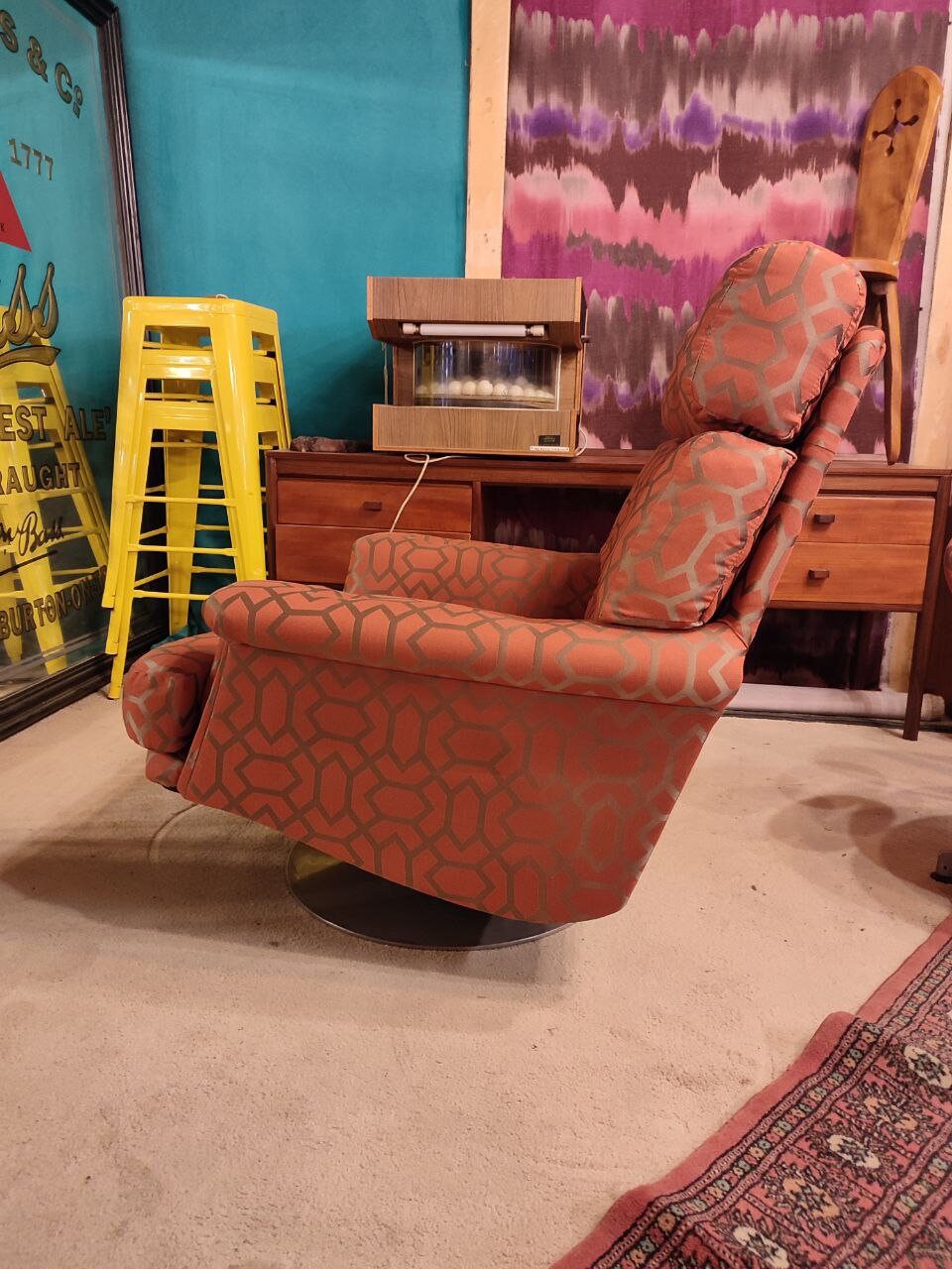 Stylish Mid Century Swivel Armchair With Matching Footstool by Minty of Oxford (New Upholstery)