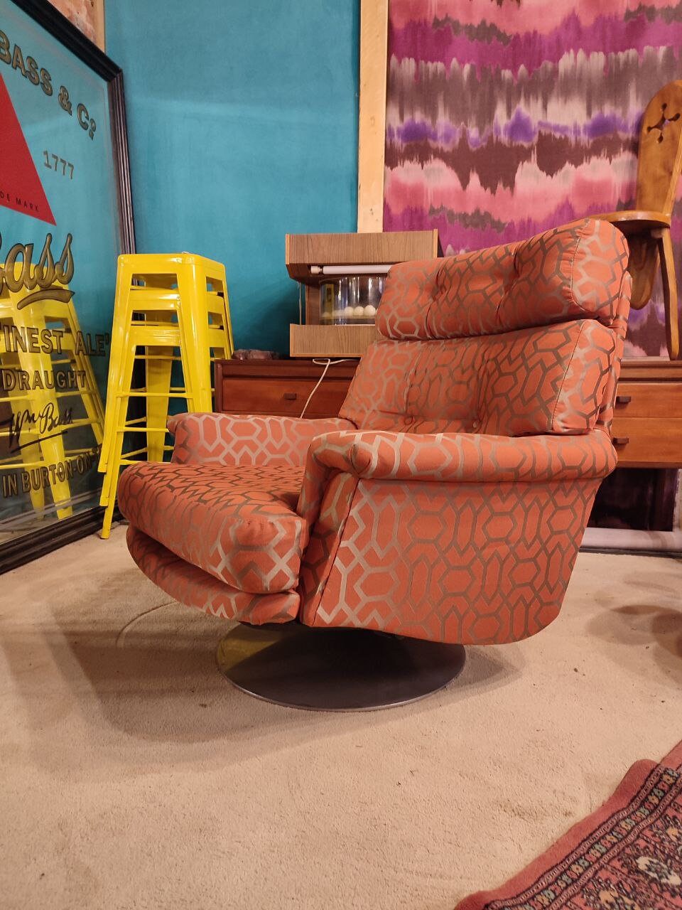 Stylish Mid Century Swivel Armchair With Matching Footstool by Minty of Oxford (New Upholstery)