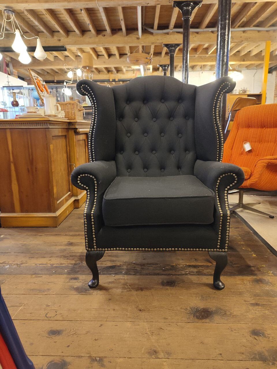 Newly Upholstered Chesterfield Queen Anne Chair (Three Available)
