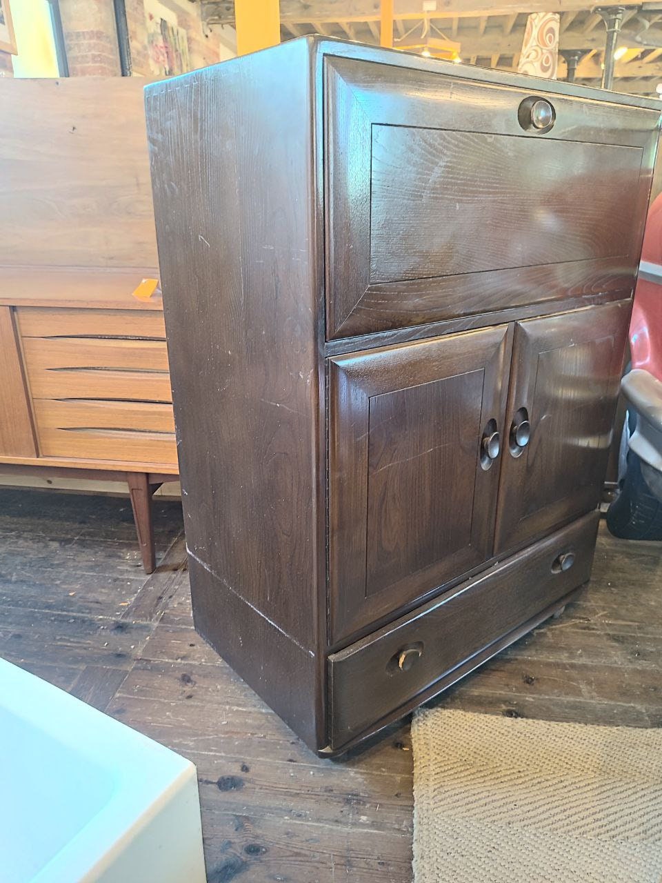 Vintage 1970s Ercol Elm Cabinet on Wheels - Stylish and Practical Storage Solution