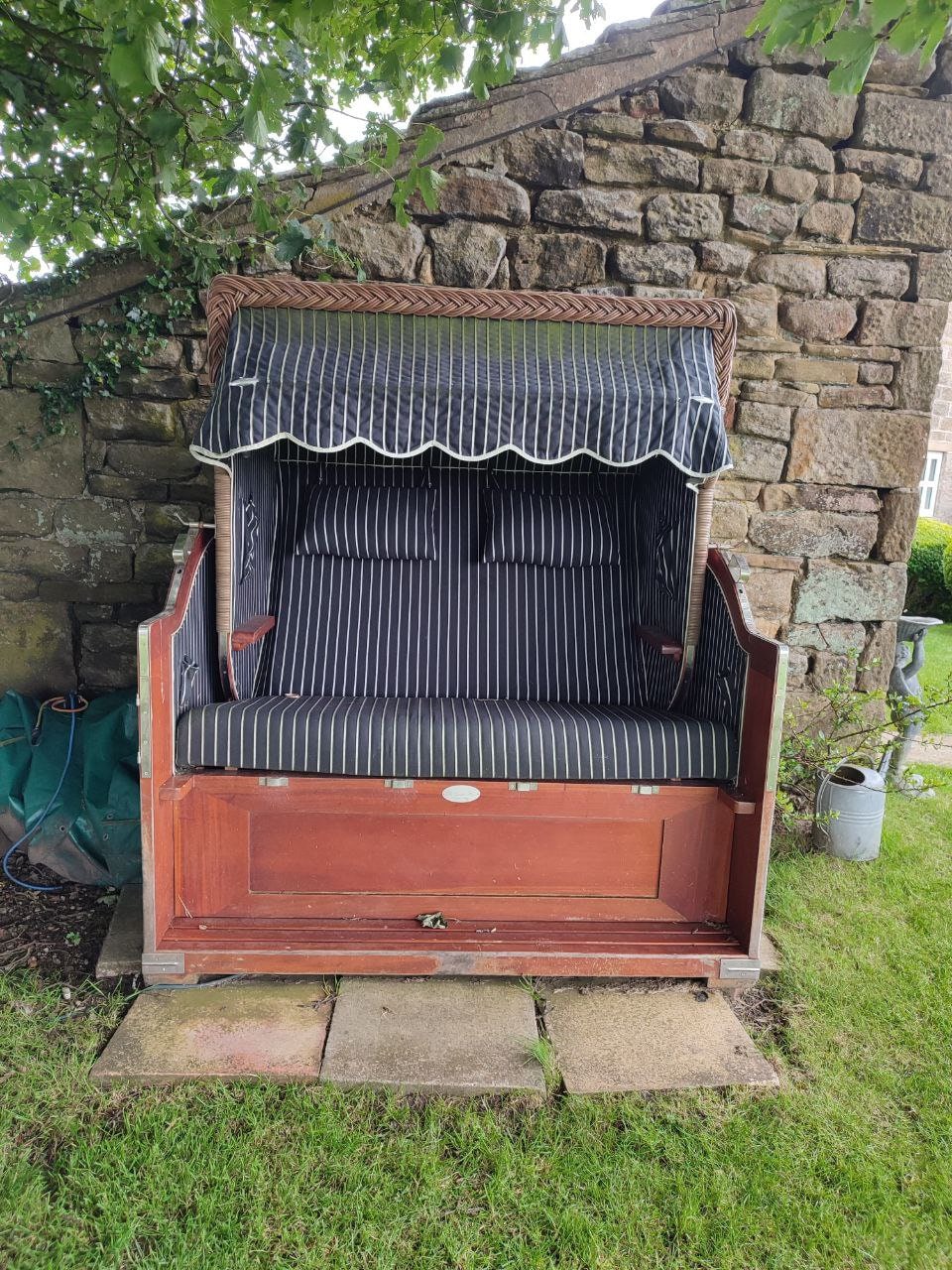 Luxurious Victorian Style Mahogany 'Captain Seat' Garden Lounger with Marine Upholstery and Stainless Steel Accents by Mygind Design