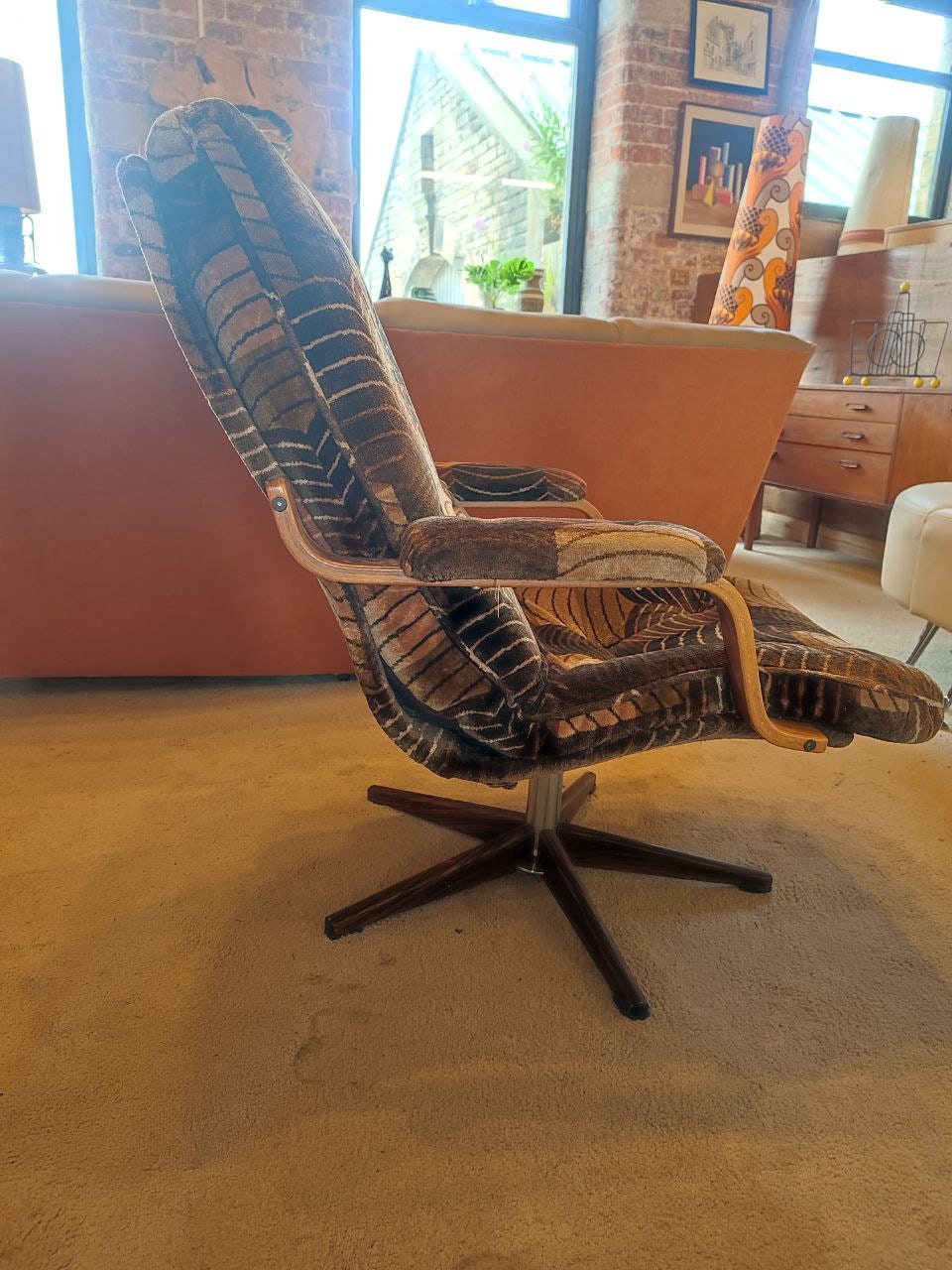 Original 1970s Swedish Bentwood Armchair with Unique Forward Angled Arms