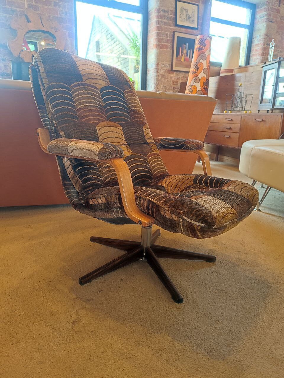 Original 1970s Swedish Bentwood Armchair with Unique Forward Angled Arms