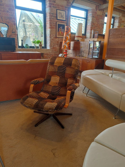 Original 1970s Swedish Bentwood Armchair with Unique Forward Angled Arms