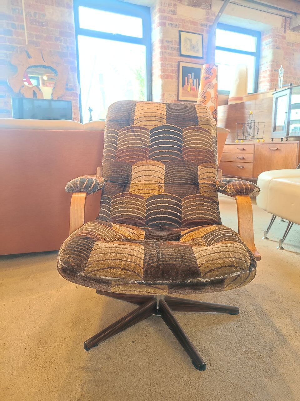 Original 1970s Swedish Bentwood Armchair with Unique Forward Angled Arms