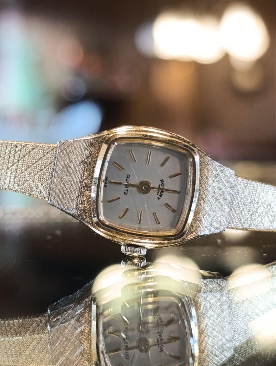Vintage Rotary Women's Watch – 1980s Gold Plated Bracelet & Black and White Dial