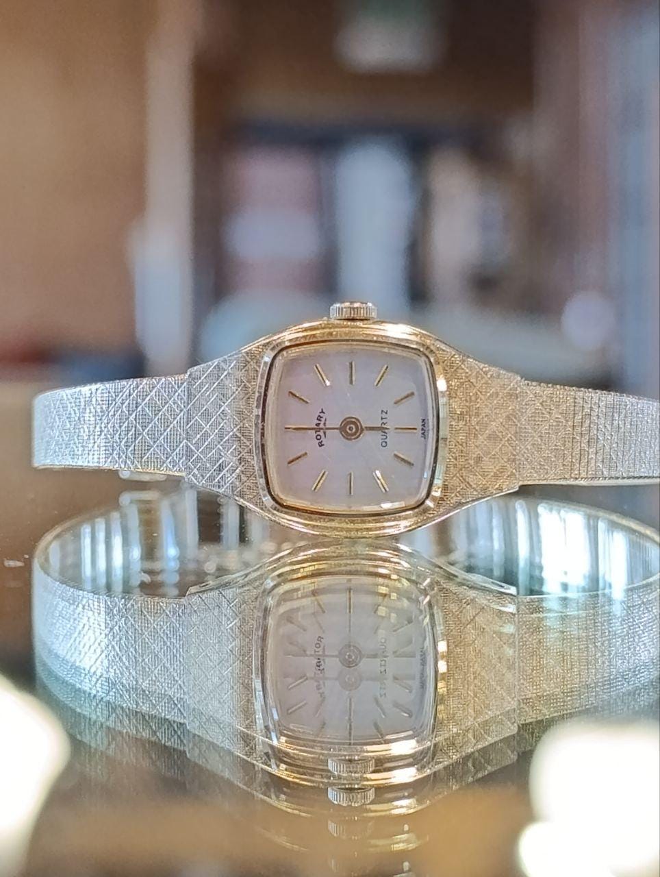 Vintage Rotary Women's Watch – 1980s Gold Plated Bracelet & Black and White Dial