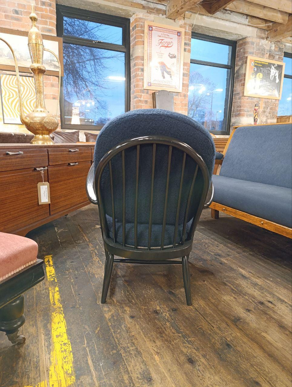 Early Mid-Century Ercol Armchair in Newly Upholstered Blue Bouclé