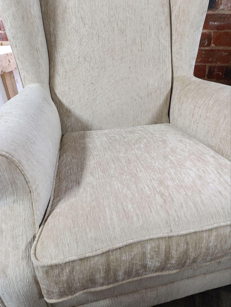 Victorian-Style Wingback Fireside Armchair with Luxurious New Upholstery