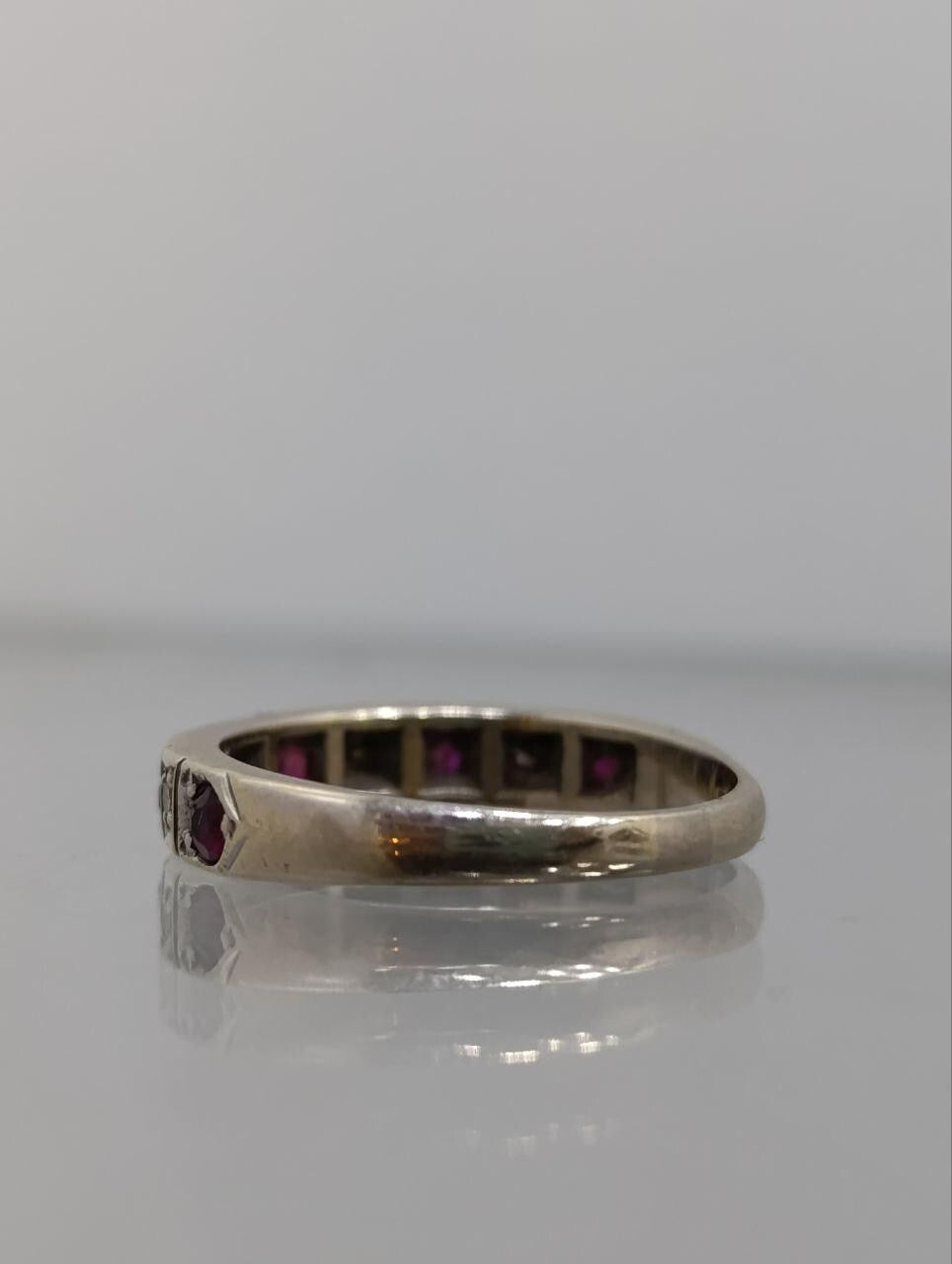 Elegant 18ct Vintage Gold Ruby & Diamond Half Hoop Ring - Size M