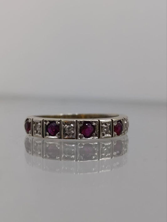 Elegant 18ct Vintage Gold Ruby & Diamond Half Hoop Ring - Size M