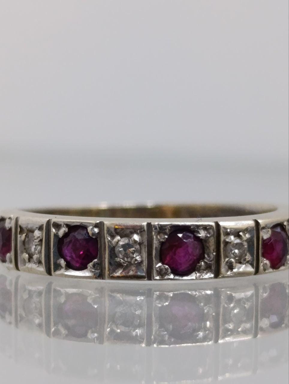 Elegant 18ct Vintage Gold Ruby & Diamond Half Hoop Ring - Size M