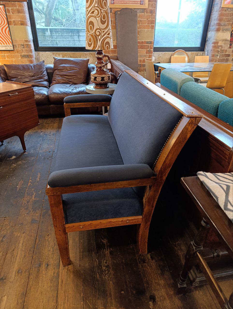 Traditional British Three-Seater Oak Chair in Wool-Blend Upholstery