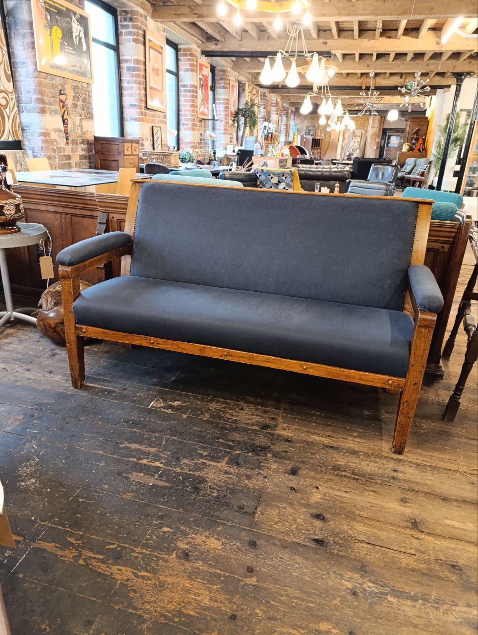 Traditional British Three-Seater Oak Chair in Wool-Blend Upholstery