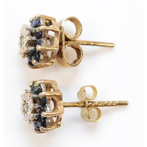Beautiful 9ct Gold Sapphire & Diamond Cluster Earrings