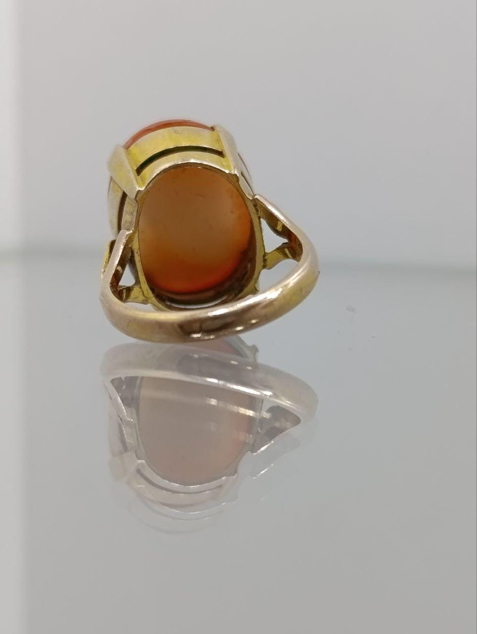 Rare 1941 Banded Agate Cameo Ring - 9ct Gold - Young Boy - Size L