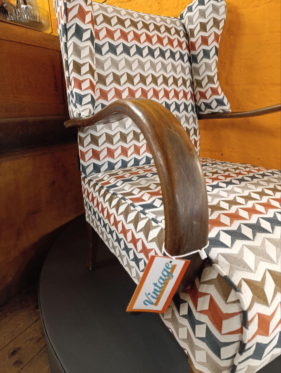 Circa 1940s Oak Wingback Armchair - Newly Upholstered