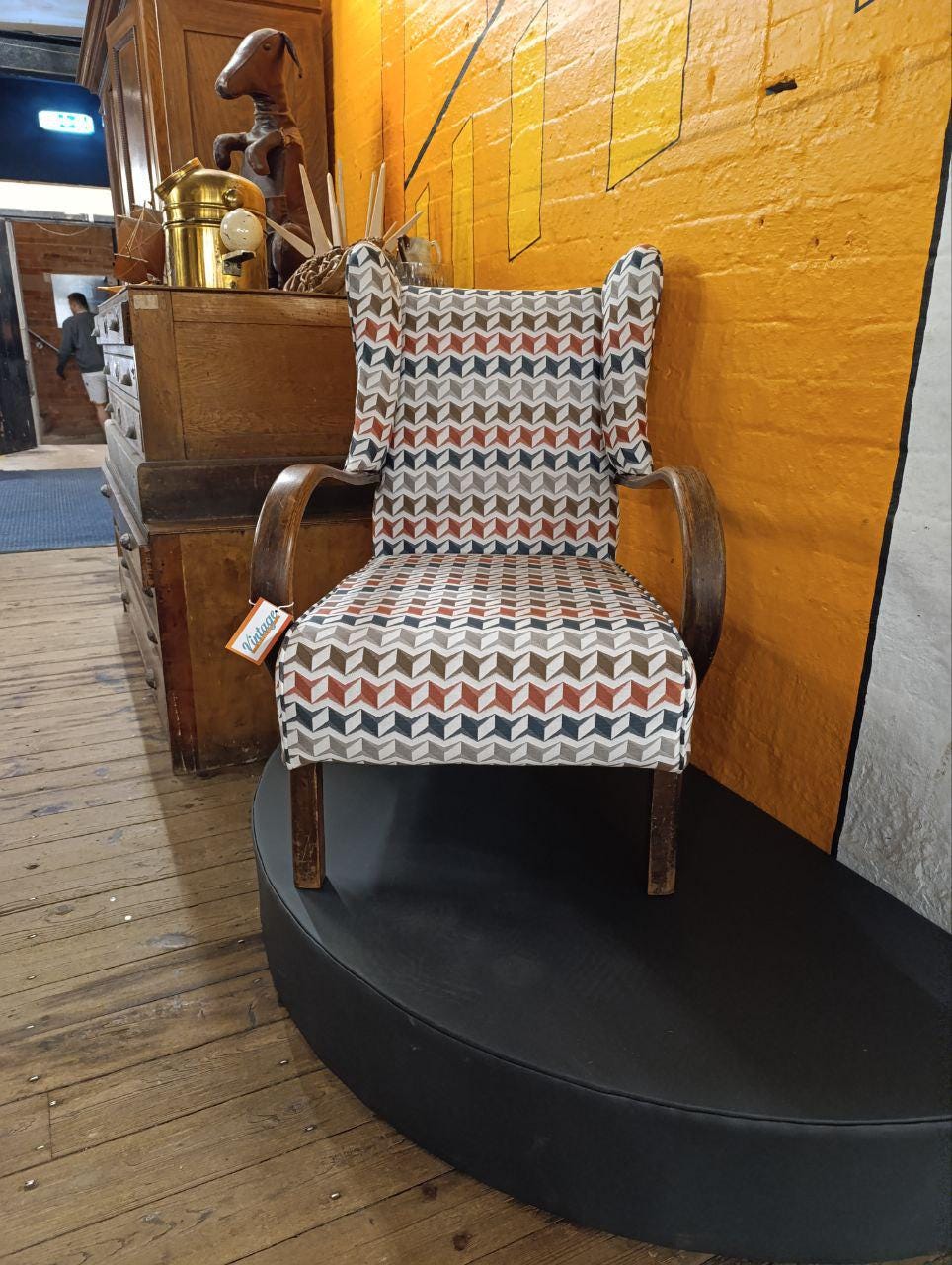 Circa 1940s Oak Wingback Armchair - Newly Upholstered