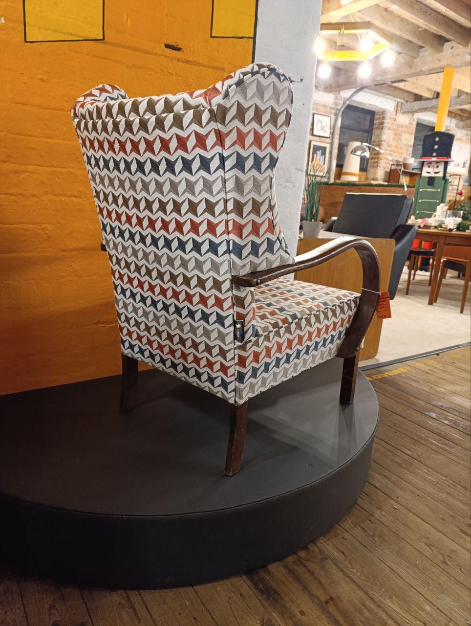 Circa 1940s Oak Wingback Armchair - Newly Upholstered