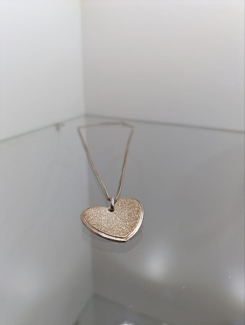Milor Textured Heart Pendant Necklace - Sterling Silver