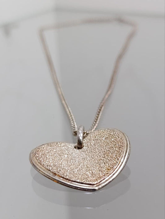 Milor Textured Heart Pendant Necklace - Sterling Silver