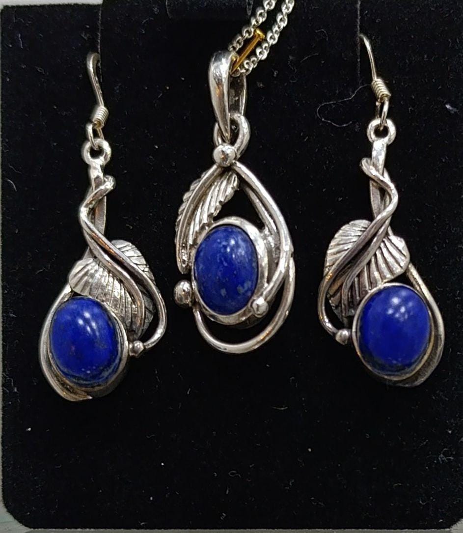Lapis Lazuli Necklace & Earrings Set - Sterling Silver