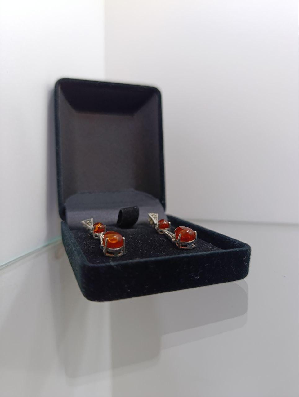 Sterling Silver & Amber Teardrop Earrings