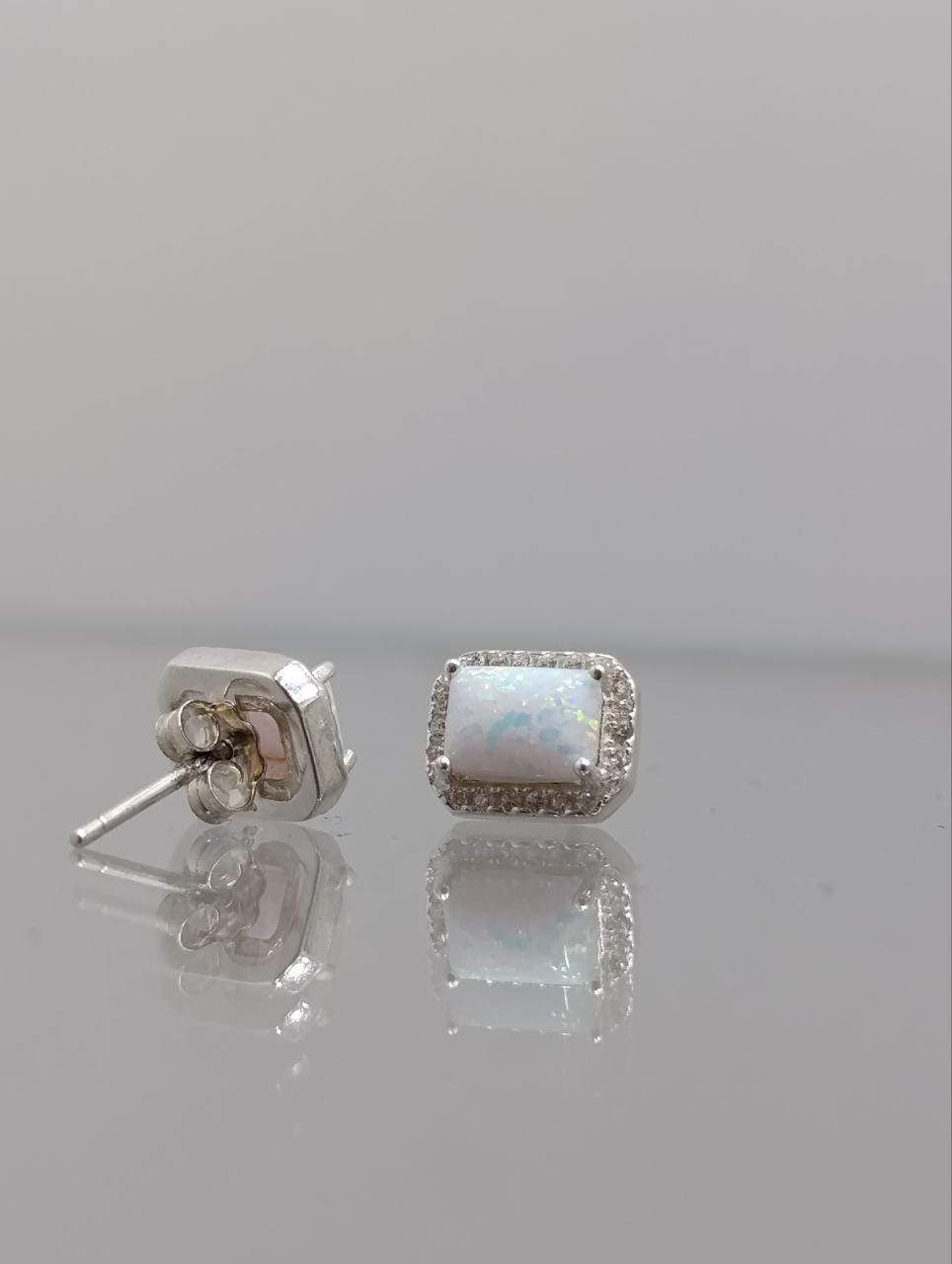 Sterling Silver White Opal Halo Earrings