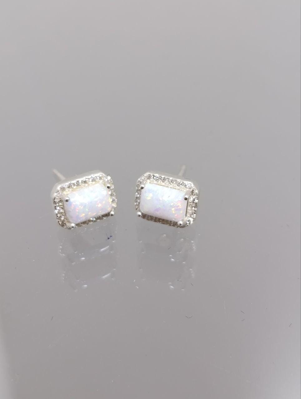 Sterling Silver White Opal Halo Earrings