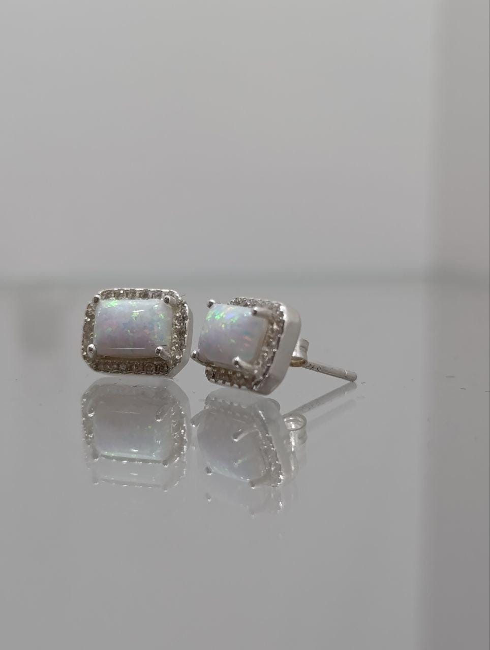 Sterling Silver White Opal Halo Earrings
