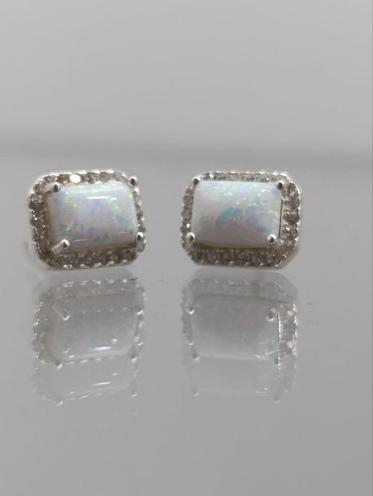 Sterling Silver White Opal Halo Earrings