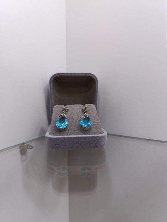 Vintage Blue Topaz & Marcasite Earrings