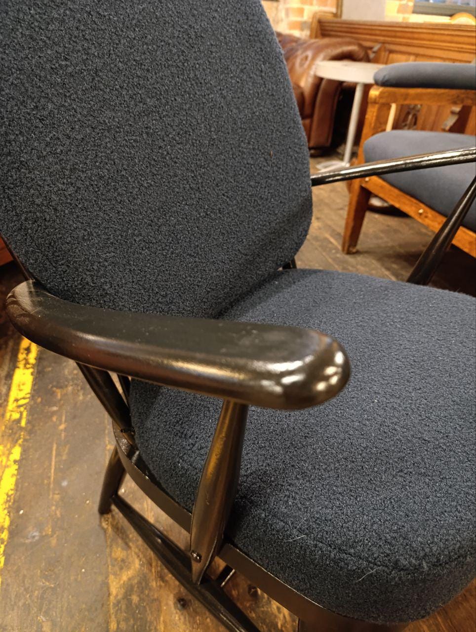 Early Mid-Century Ercol Armchair in Newly Upholstered Blue Bouclé
