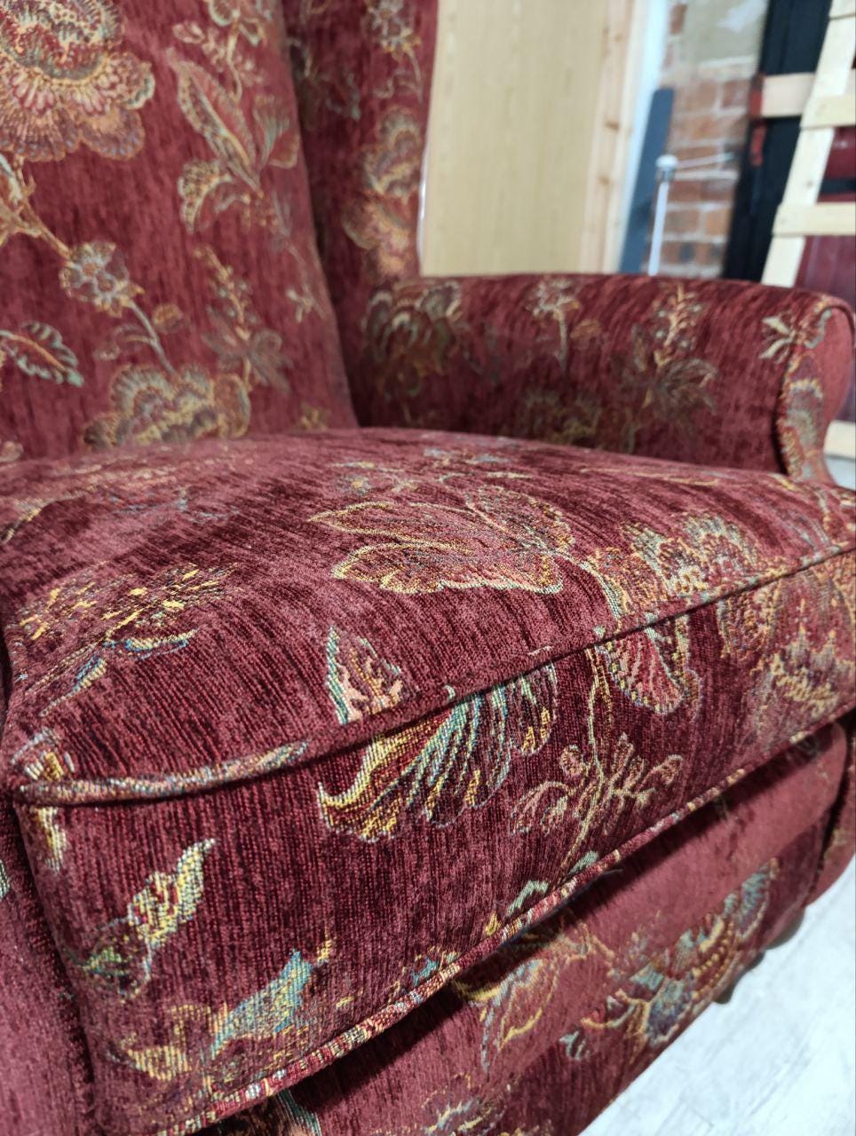 Victorian Style Wingback Fireside Armchair with Luxurious New Upholstery