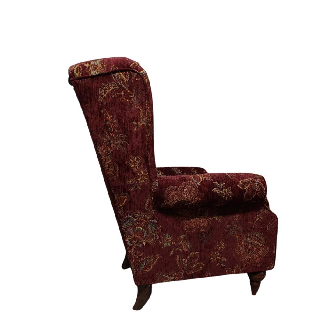Victorian Style Wingback Fireside Armchair with Luxurious New Upholstery