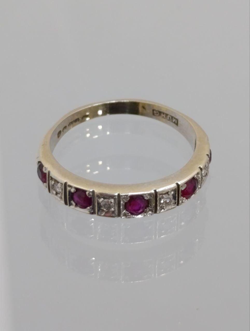Elegant 18ct Vintage Gold Ruby & Diamond Half Hoop Ring - Size M