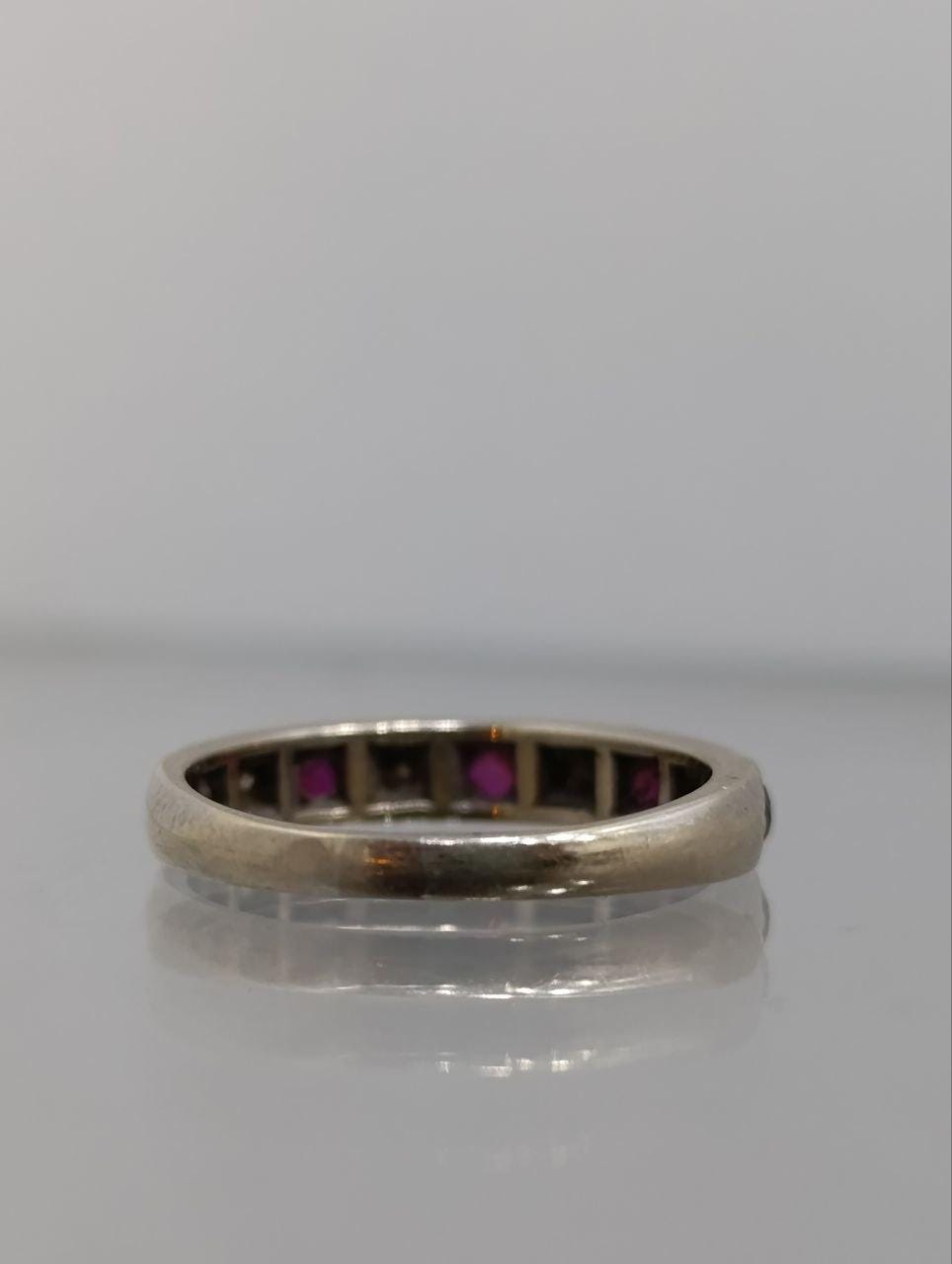 Elegant 18ct Vintage Gold Ruby & Diamond Half Hoop Ring - Size M