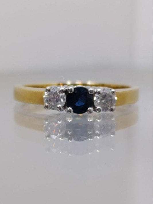 Sapphire and Diamond Three Stone Ring in 18ct Yellow Gold & Platinum