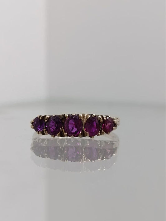 Striking Vintage Five Stone Garnet Ring - 9ct Gold - Size P