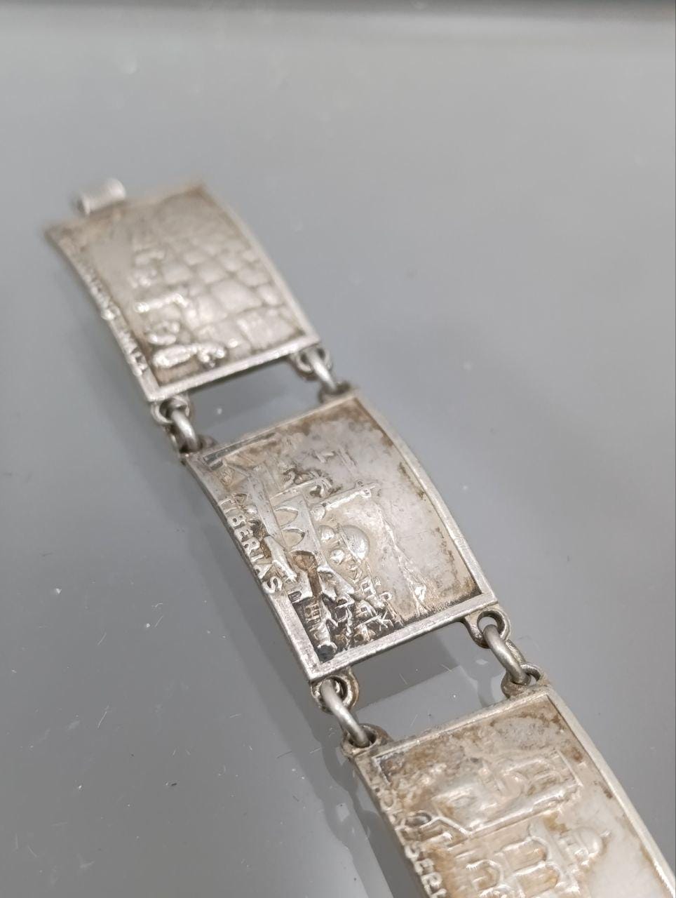 Vintage Sterling Silver Jerusalem Panel Bracelet