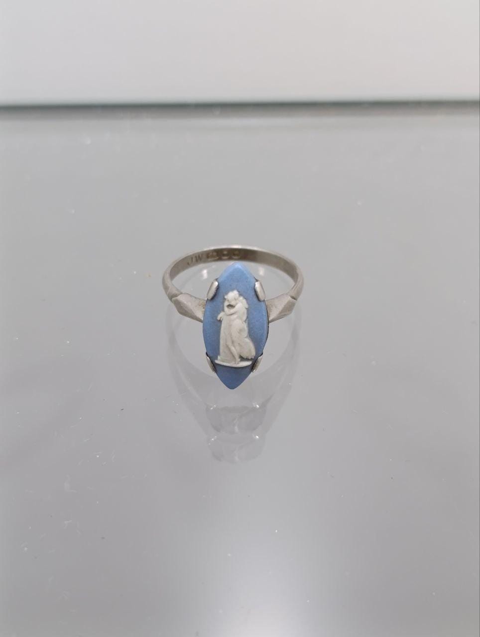 Vintage Wedgwood Jasperware Cameo Ring - Sterling Silver - Size M