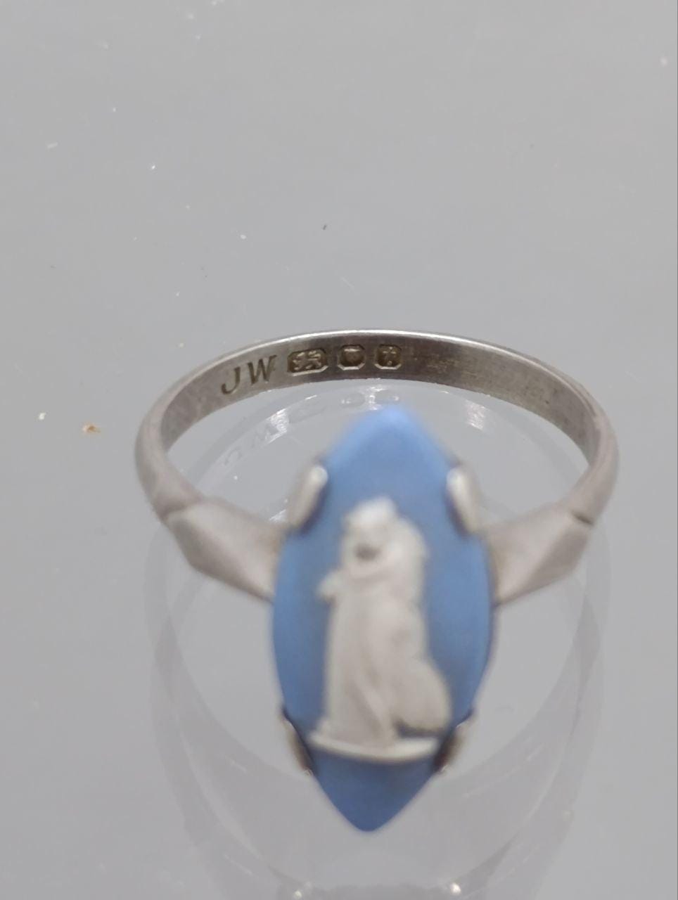Vintage Wedgwood Jasperware Cameo Ring - Sterling Silver - Size M