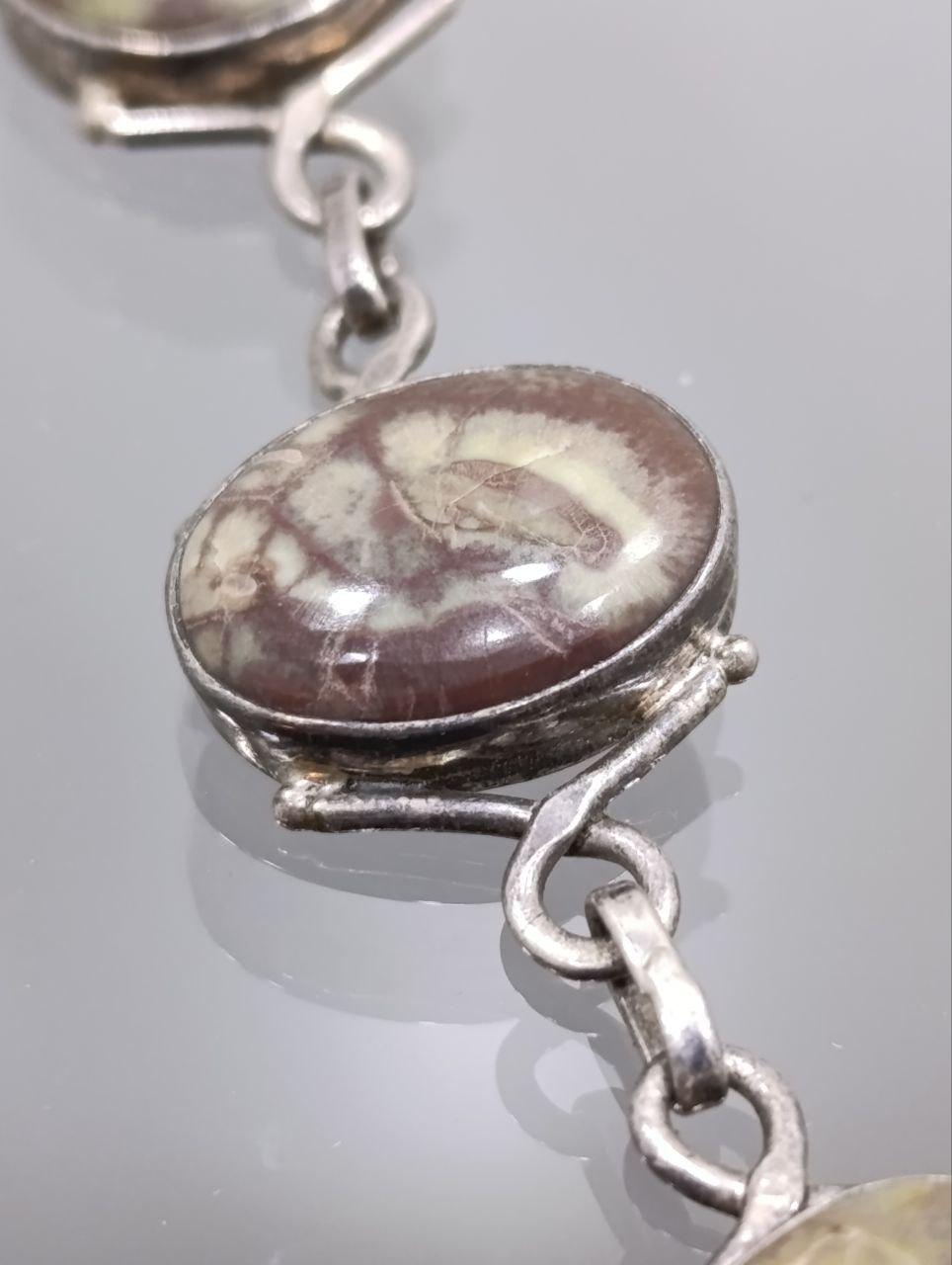 Beautiful Vintage Arts & Craft Style Solid Silver Moss Agate Bracelet