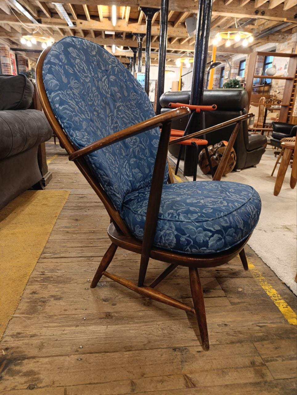 Vintage Ercol Fleur De Lys Armchair - Solid Ash Wood - 1970s