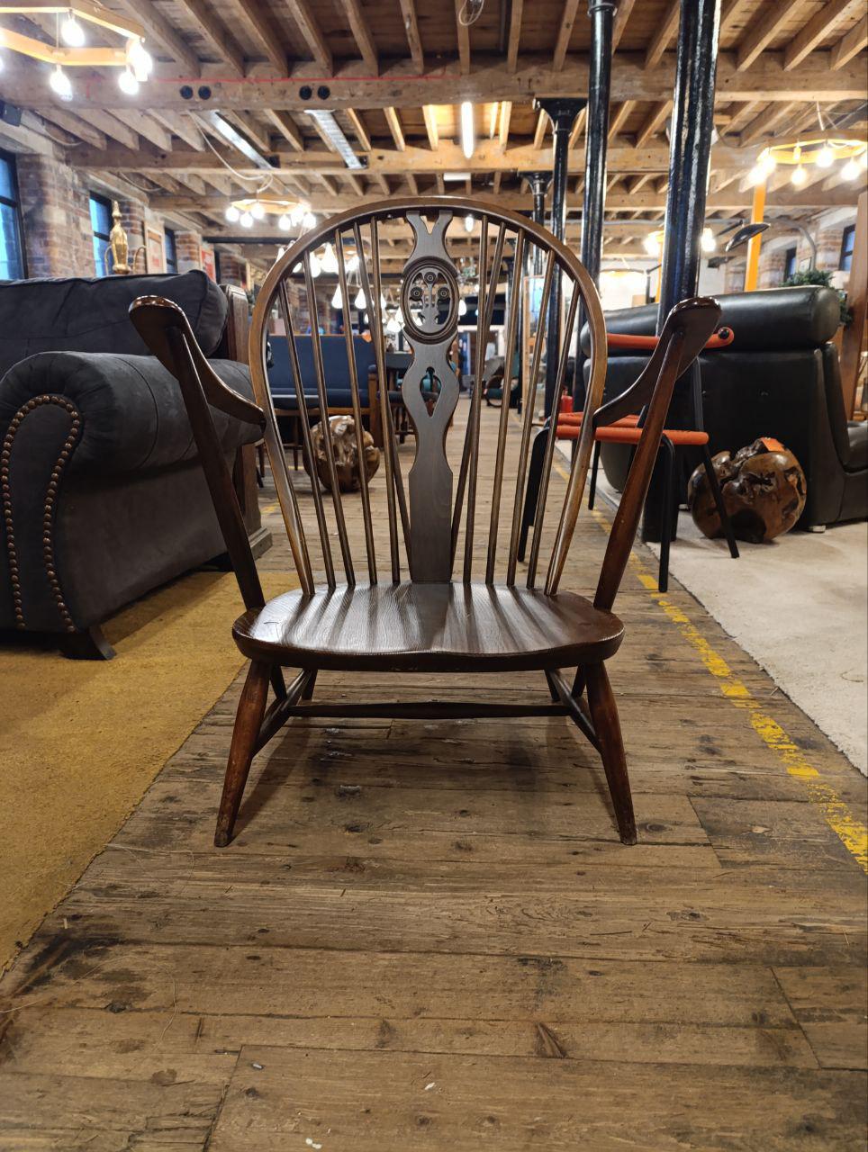Vintage Ercol Fleur De Lys Armchair - Solid Ash Wood - 1970s