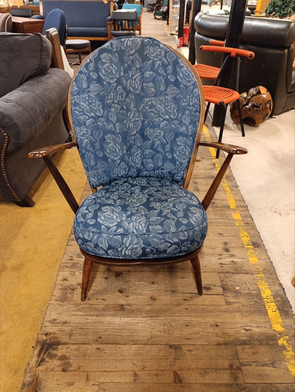 Vintage Ercol Fleur De Lys Armchair - Solid Ash Wood - 1970s