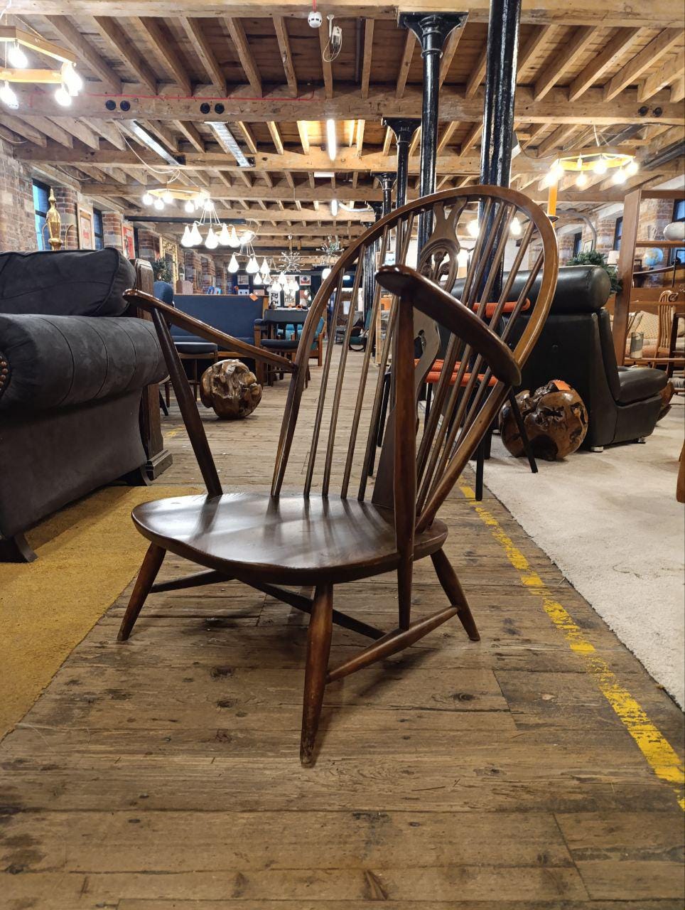 Vintage Ercol Fleur De Lys Armchair - Solid Ash Wood - 1970s