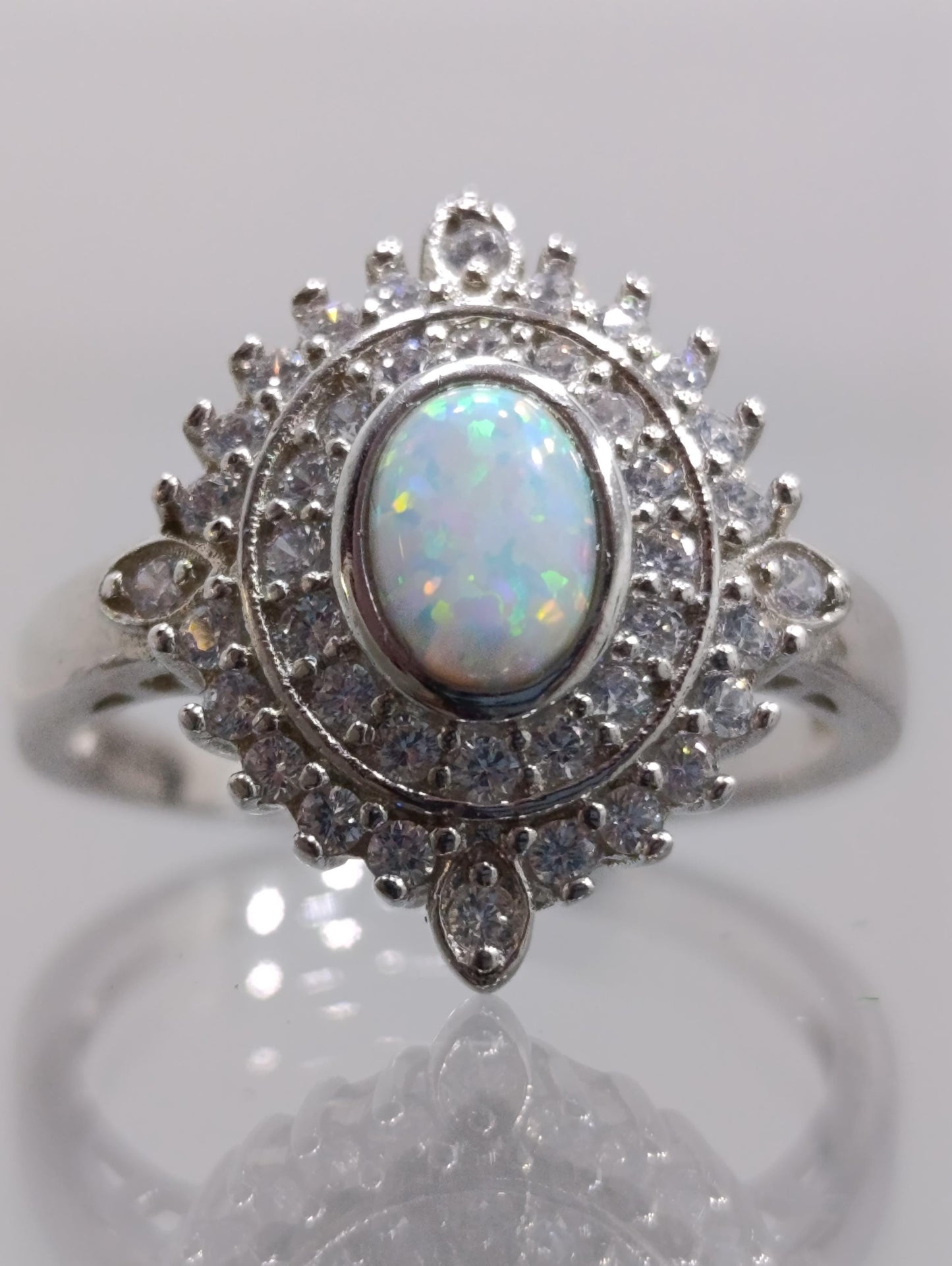 Sterling Silver Fire Opal Halo Ring and Necklace