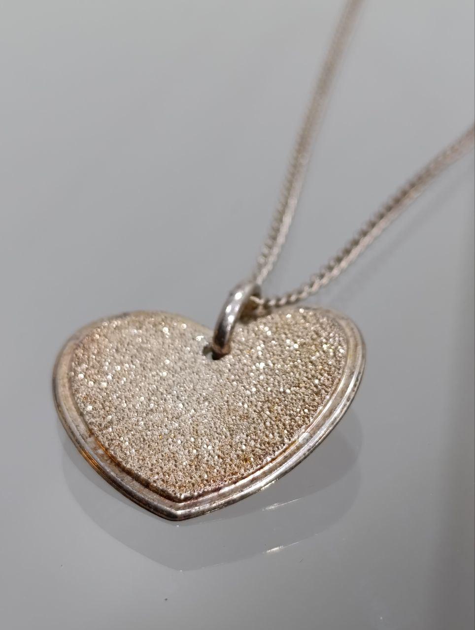 Milor Textured Heart Pendant Necklace - Sterling Silver
